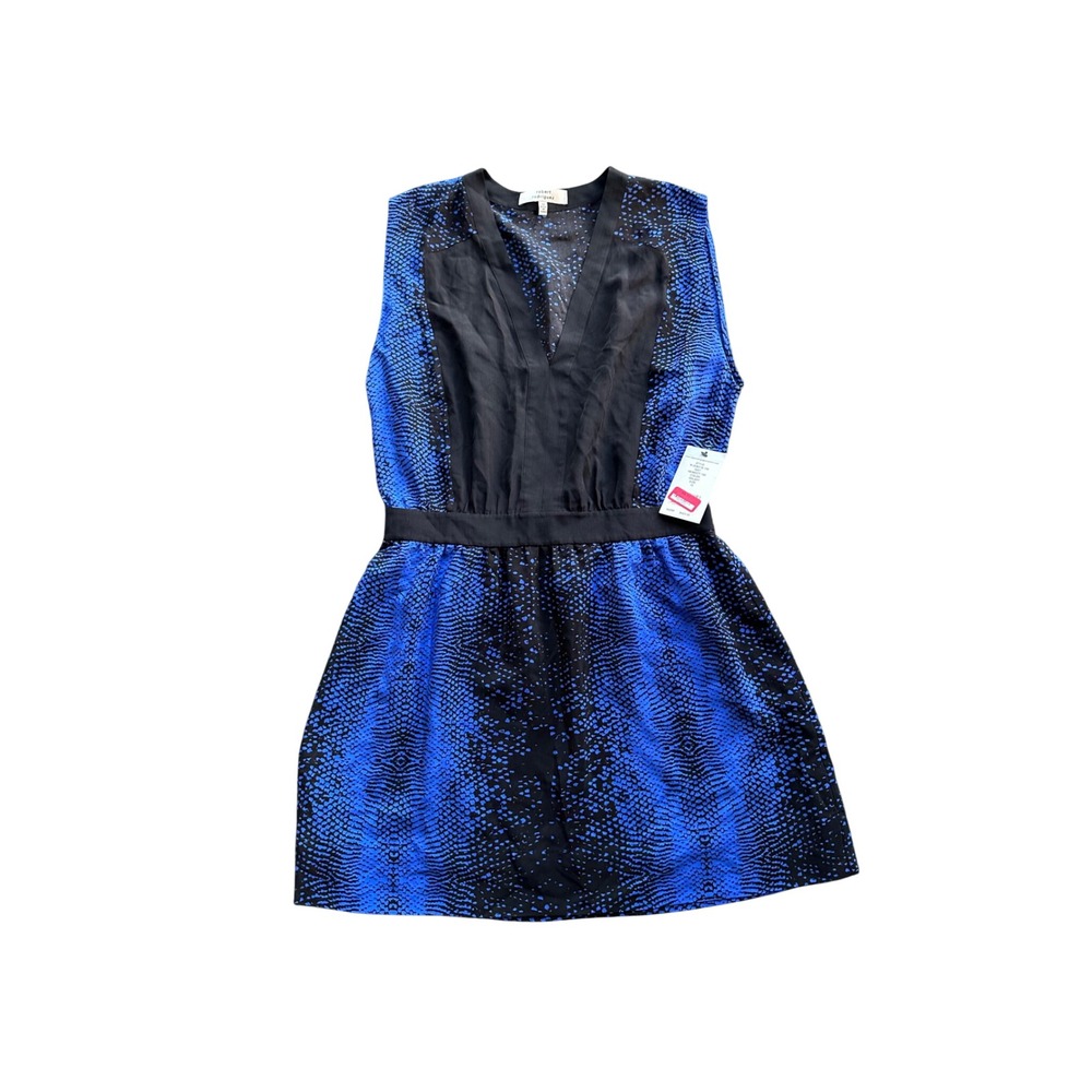 Robert Rodriguez Galaxy Blue Black Snakeskin‎ Print V-Neck Dress Size 10